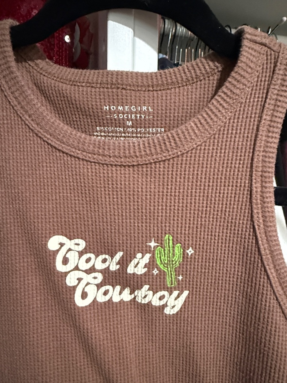 Cool it Cowboy Ribbed Tank Top - Brown - Picture 2 of 2